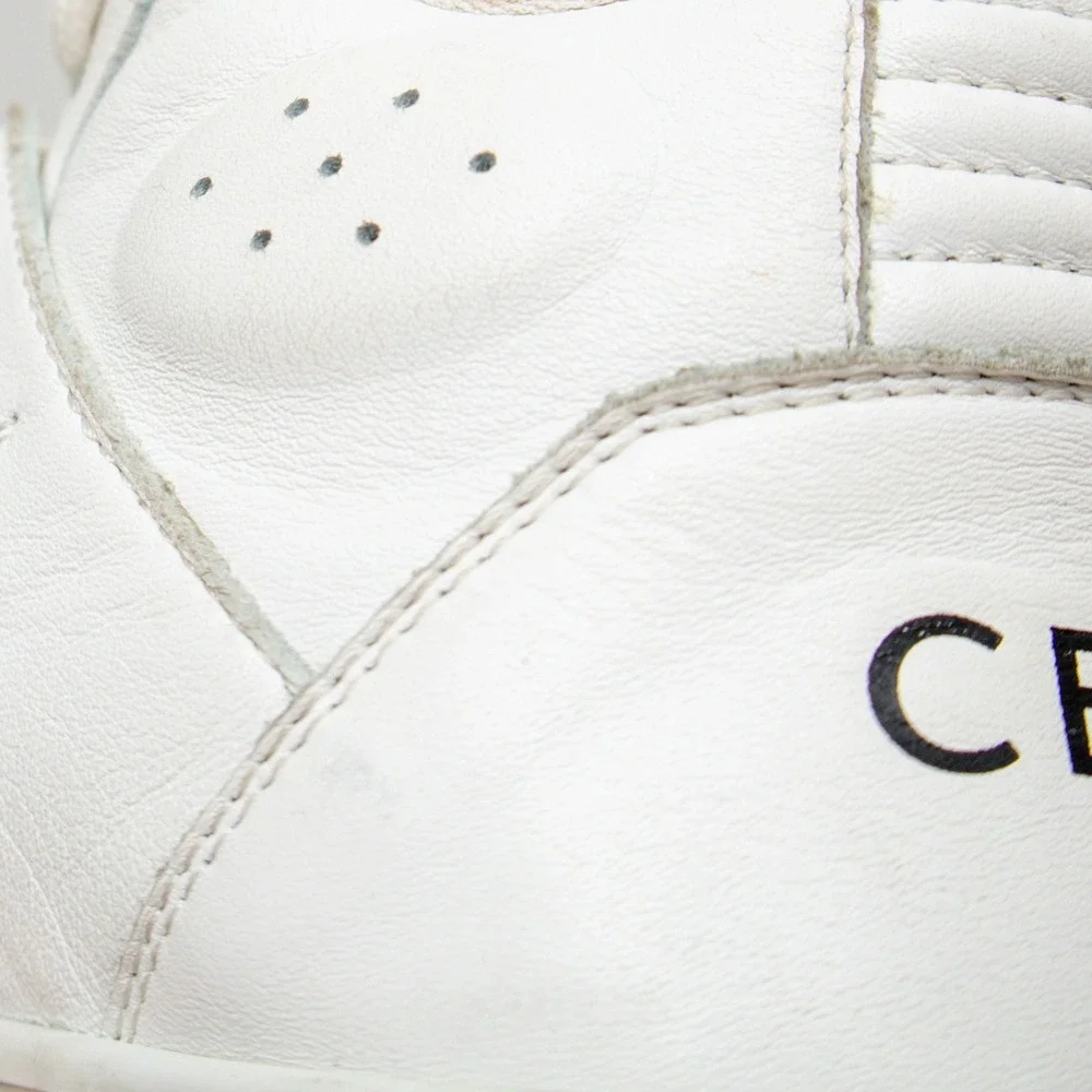 CELINE CT-02 Womens White Calf‎ Leather High-Top Logo Sneakers SIZE 37 EU / 7 US